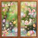 6 x ZAWE 9 Sheets Bunny Eggs Flowers Rabbit Easter Window Clings Double-Sided Reusable Static Window Decals Stickers for Party Home Classroom Office Decorations