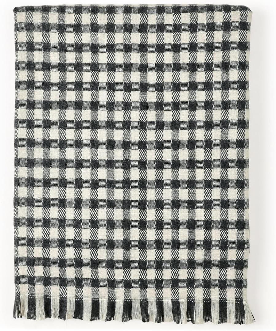 CREVENT Farmhouse Boho Knitted Throw Blanket for Couch Sofa Chair Bed Home Decoration, Soft Warm Cozy Light Weight for Spring Summer Fall (50''X60'' Plaid Black)
