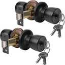 JO.KO 2 Pack Door Knob with Lock and Key, Round Ball Lock Interior/Exterior Door Knob for Bedroom Or Bathroom/Entry Door Handle (Matte Black 2Pack)