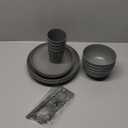 LIYH 28 Pcs Dark Grey Plates and Bowls Dinnerware Sets, Dish Set for 4, Unbreakable Reusable Plate, Wheat Straw Plates and Bowls Apply to Kitchen & Camping (Gray)