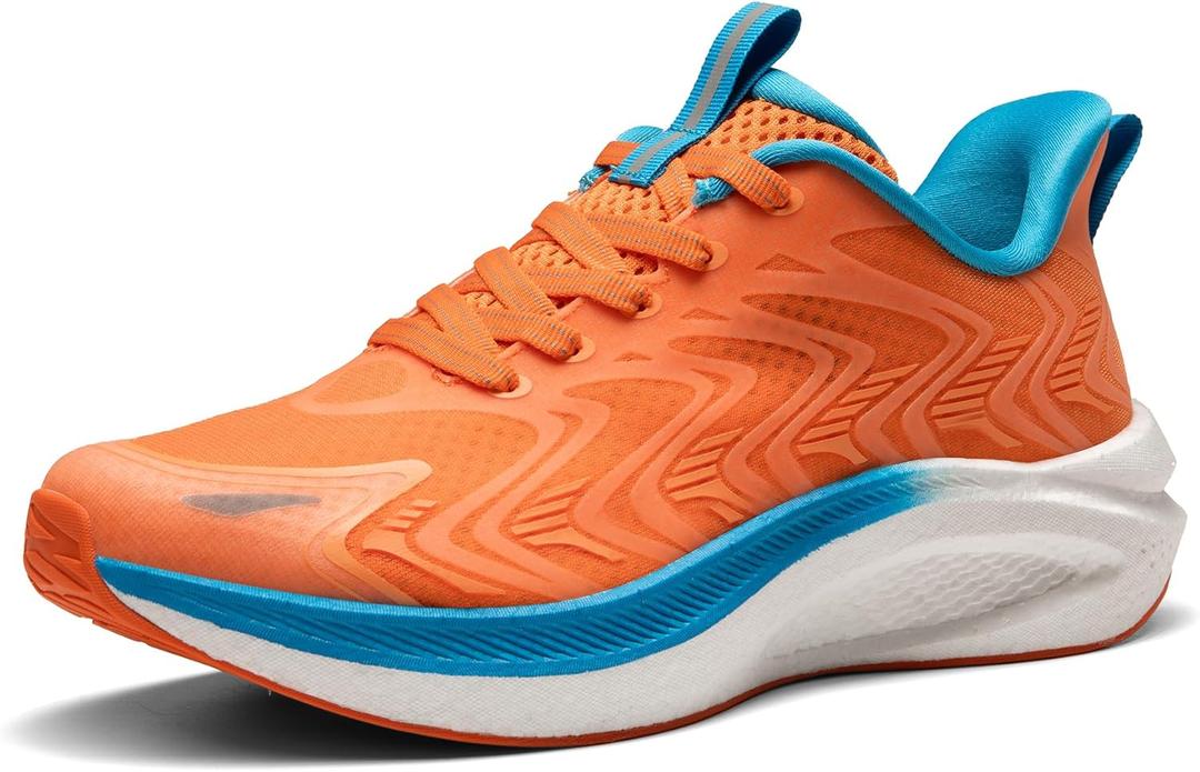 Men's Running Tennis Shoes FlyLife Athletic Gym Workout Cross Training Comfortable Breathable Walking Sneakers (8, Orange)