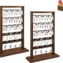 2 Pcs Set Wooden Jewelry Display Rack with 40 Removable Hooks | 40 Earring Cards, 5-Tier Earring Display Stand for Earrings, Necklaces, Bracelets, Keychains(Brown)