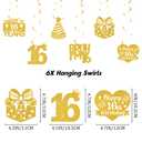 Happy 16th Birthday Decorations for Boys - Funny Straight Fire Since 2010 Banner With Hanging Swirls, Gold Glitter Cheers to 16 Years Birthday Party Supplies for Boy and Girl
