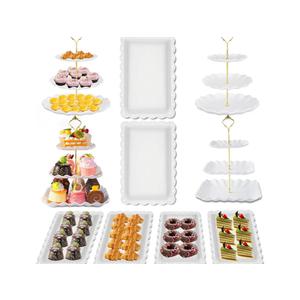 10 Pack Dessert Table Display Set, 4 Sets 3 Tier Cupcake Stand, 6 Pcs Food Serving Trays, Tiered White Plastic Cup Cake Tower for Birthday Baby Shower Wedding and Tea Party Supplies (10, Large)