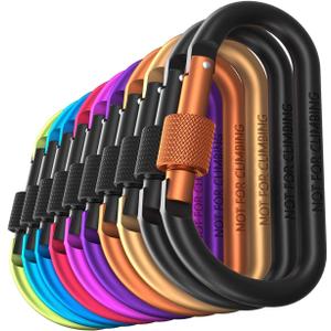 Carago Carabiner Clips with Screw Gate, 10 Pack Carabiners Hiking Clips with 7.5mm Diameter Aluminum Rod