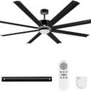 72" Ceiling Fans with Light and Remote, Energy Saving Super Quiet 6-Speed Ceiling Fan with 3CCT Dimmable Light for Farmhouse Gym Garage Indoor Outdoor, 8 Aluminum Blades, Reversible, Black (72in)