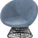 PrinceDeco Velvet Round Saucer Chair Cover (Slipcover Only) High Stretch Papasan Chair Cushion Cover Removable Furniture Protector for Living Room Washable,Fits 29-37 inch, Medium, Stone Blue