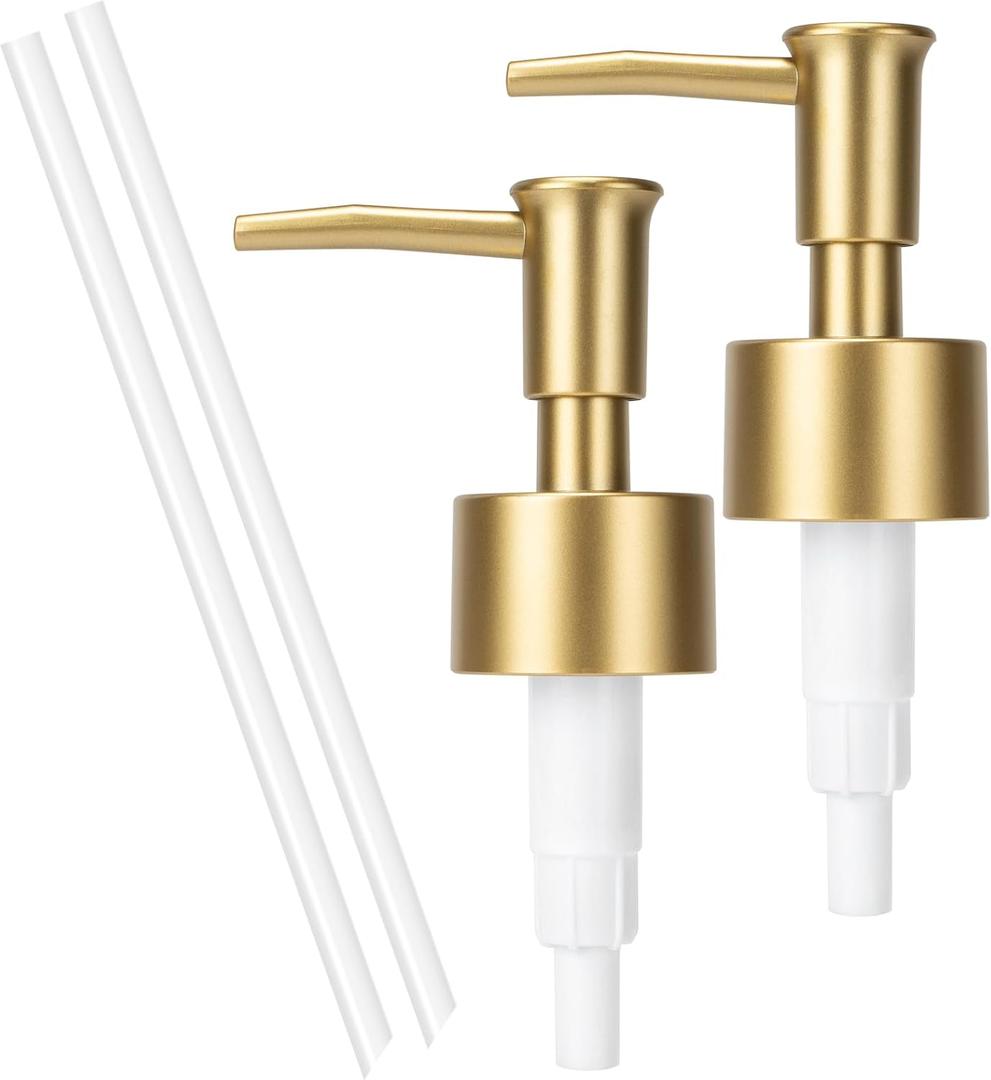 Plastic Soap Dispenser Pump Replacement for Standard 28/400 Thread Size for Your Lotion or Dish Soap Refill Dispenser Kitchen Bathroom 2 Pack(Gold)