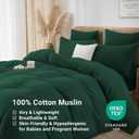 100% Muslin Cotton Dark Green Duvet Cover Set Twin Size, Ultra Soft Breathable Absorbent Gauze Bedding Duvet Cover, Minimalist Fluffy Natural Wrinkle Linen Textured Comforter Cover 68" x 90"