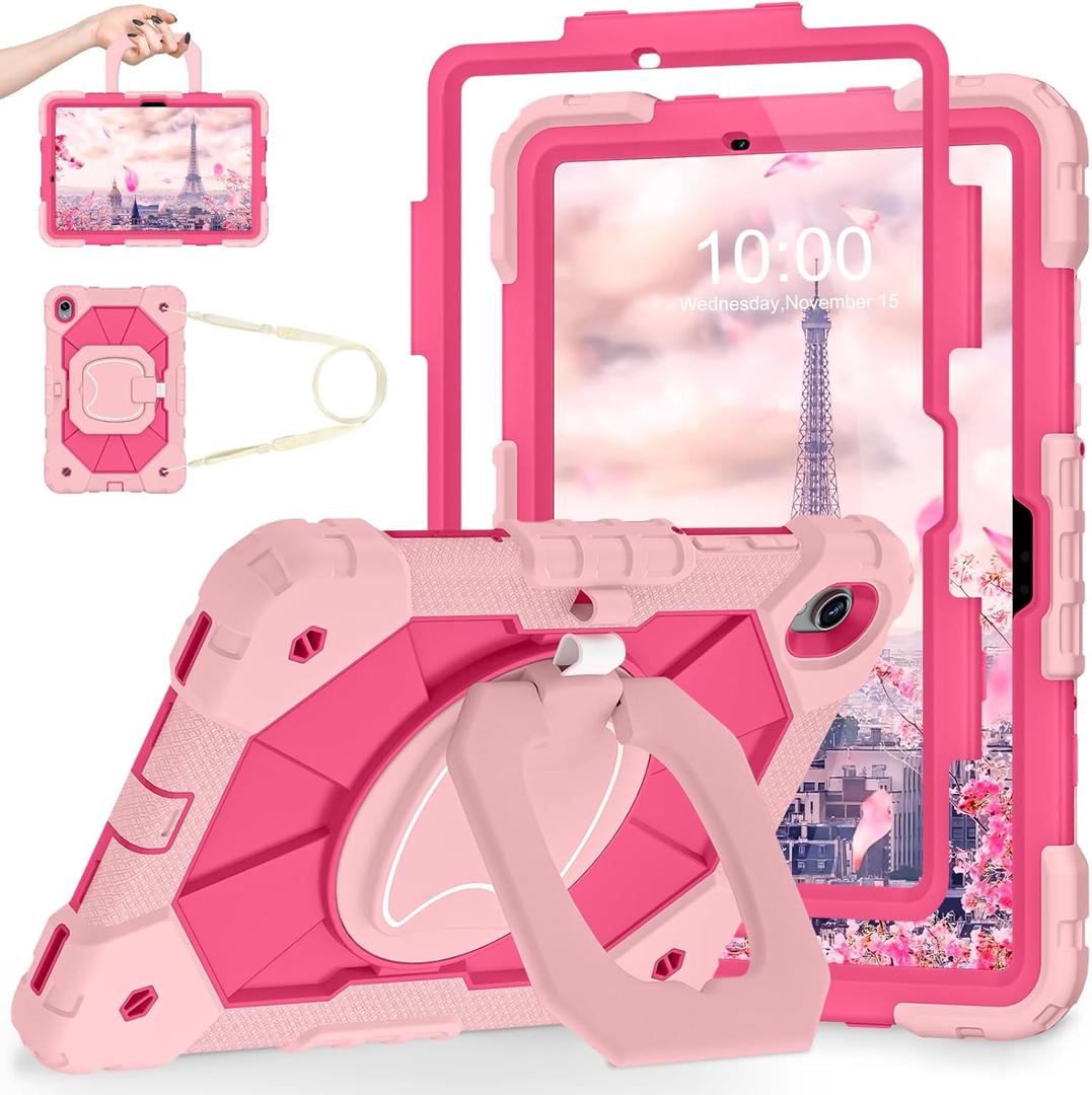 WESOROL Case for Samsung Galaxy Tab S11 5G 11 Inch 2025 SM-X730/X736B, Shockproof Cover for Tablet S11 with Screen Protector Rotate Stand Pen Holder,Rose Gold Pink