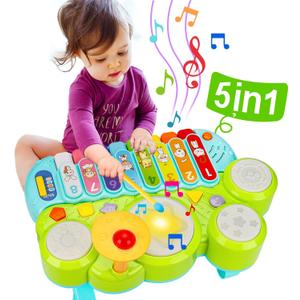 Baby Musical Toys 3 in 1 Piano Keyboard Xylophone Drum Set for 1 Year Old Girls Boys Toys Age 2 Music Instrument Learning Toys Toddlers 1-3 0-2 First Birthday Gift Infant Baby Toys 6 9 12 18 Month (Green)