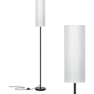 FRIDEKO HOME Floor Lamp with White Shade, Simple Design with Foot Pedal Switch, Small Tall Lamps for Living Room Bedroom Office, Corner Floor Stand Light with Black Pole Lamp (No Bulb/No Remote)