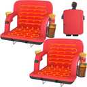 HOPERAN 25" 2pcs Dual-Sided Heated Stadium Seats for Bleachers with Back Support, 3 Levels Heating Stadium Seating for Bleachers Seat with Backrest, 5 Pockets Portable Stadium Chair(Red)