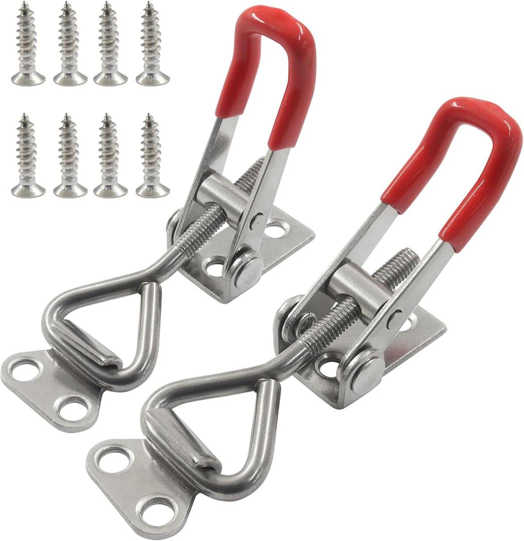 2 Pack Toggle Latch Clamp 4001, Adjustable 304 Stainless Steel Latches Quick Release Hand Tool, Heavy Duty Toggle Hasp for Case Trunk, Door with 8pcs Screw