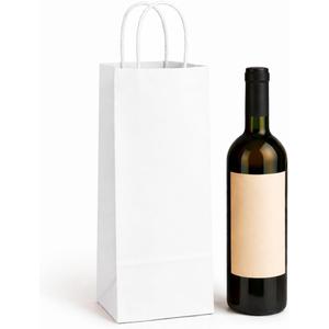 Kraft Wine Gift Bags with Handles 50 Pack Brown Paper Wine Bottle Bags, 5.25" x 3.25" x 13" (White Kraft)