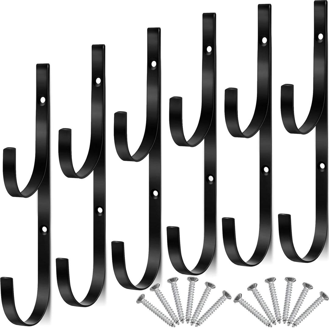 6 Pieces Pool Pole Hook Hanger Swimming Metal Brackets Pool Hook with 12 Pieces Screws for Telescopic Poles, Skimmers, Leaf Rakes, Net, Brush, Vacuum Hose, Garden and Pool Accessories (Black)