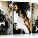 3Pcs Abstract Marble Canvas Wall Art Picture Black White Gold Texture Poster Print Modern Painting Wall Decor for Bedroom Living Room Office 16x24in Framed, 24L" x 16W"