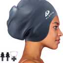 Alepo Extra Large Swim Cap for Women Men, Durable Silicone Swimming Hat with Ear Protection, Unisex Adults Bath Swimming Caps for Long Thick Curly Hair & Dreadlocks Braids Weaves Afro Hair (Dark Gray)
