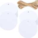 G2PLUS 100PCS White Gift Tags with String2.2'' Round Paper Tag Blank Hang Tag Circle Tags with Holes for Craft Projects, Xmas Gift, DIY Wedding Favor Bag