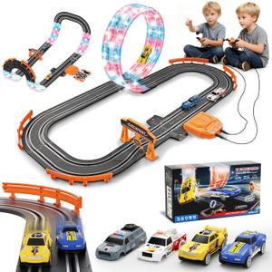 9.86ft 2-in-1 Slot Car Track Sets Toy - with 4 Cars,Battery or Electric Car Track Set with Dual Racing Game, Flash Circular Track, Lap Counter,Birthday Xmas Gifts Toys for Boys(S2)