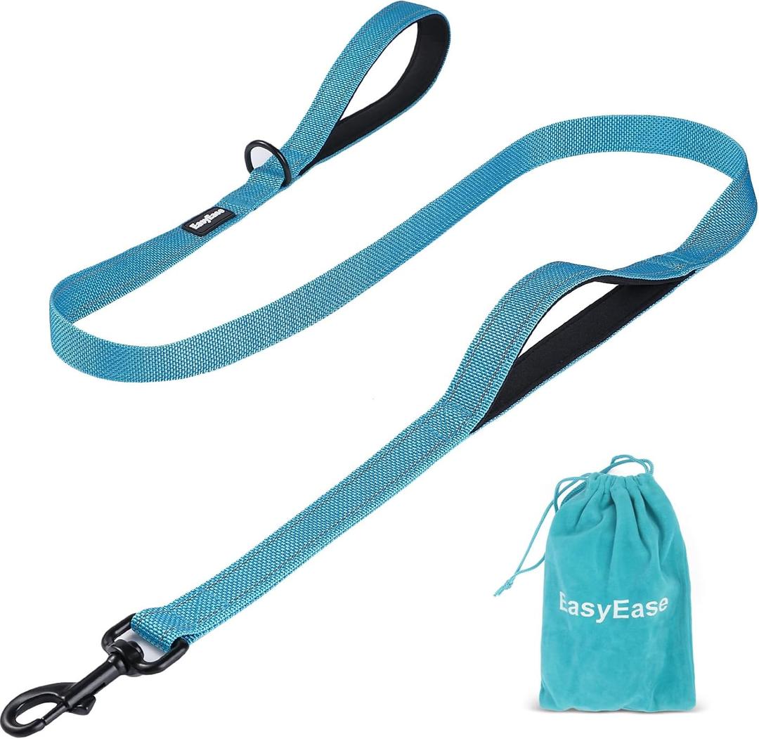 EasyEase Dog Leash with 2 Comfortable Soft Padded Handles Reflective Heavy Duty Pet Dog Walking Leashes 5FT Blue Durable Dog Training Lead & Traffic Handle for Large Medium and Small Dogs