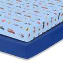 Everyday Kids 2 Pack Fitted Boys Crib Sheet, 100% Soft Breathable Microfiber Baby Sheet, Fits Standard Size Crib Mattress 28in x 52in, Nursery Sheet - Rescue/Blue