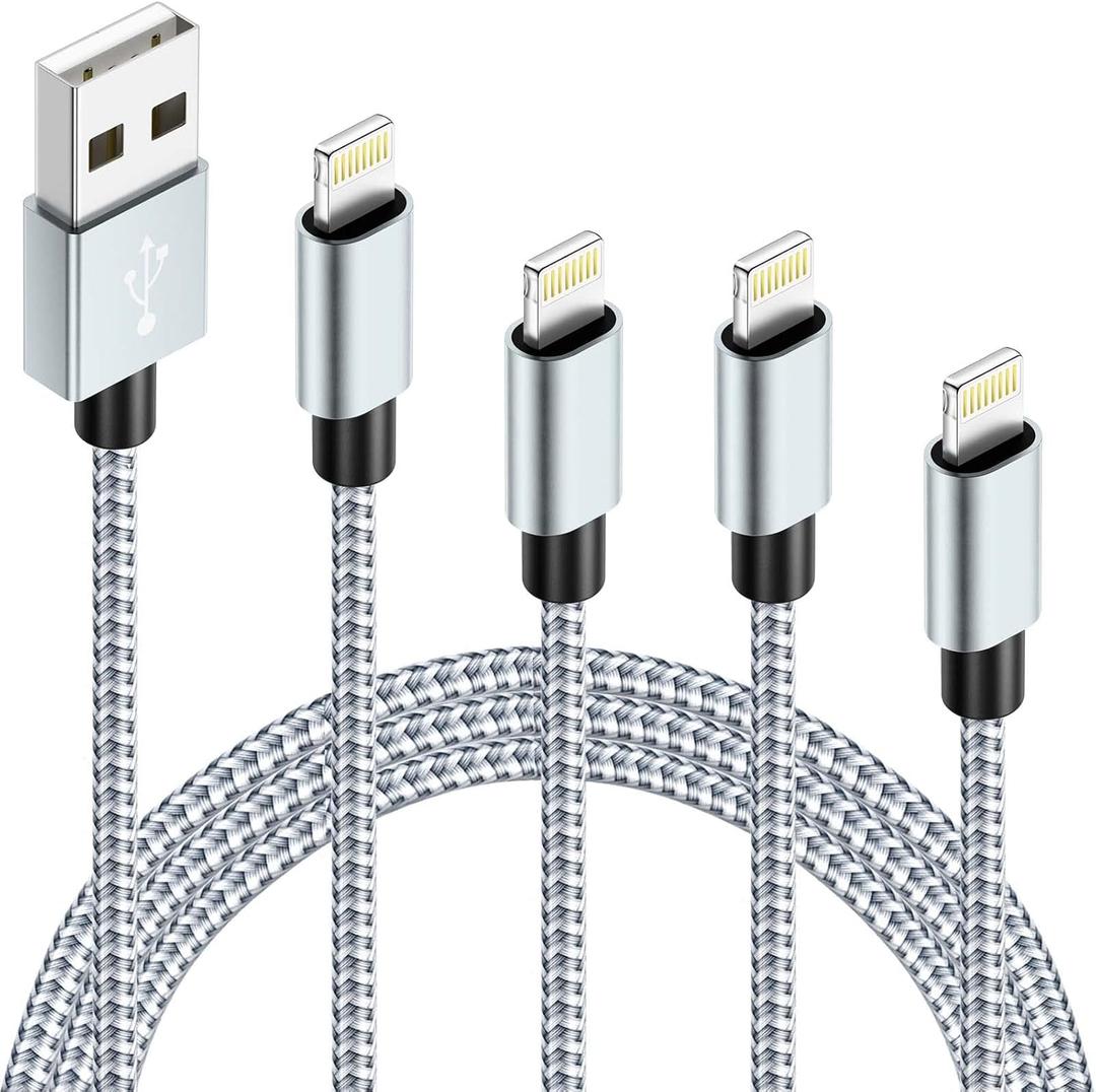 MFi Certified iPhone Charger, 4Packs(3/6/6/10FT) USB iPhone Charging Cable Nylon Braided Fast Charging Cord Compatible for iPhones/Pad(Gray +White)