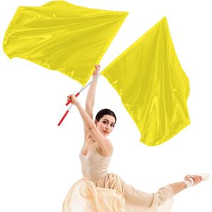 Piriuuo 2 Pcs Worship Flags for Dance, 27.5"x31.5" Praise Dance Flag with Scalable Rod Praise Flags for Worship Dancer Outdoor Practice Performance, Semicircle Angel Wing Design (Gold)