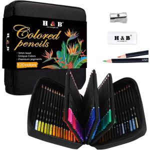 H & B 120 Colored Pencils Kit,Oil Based Soft Core, Professional Color Drawing Set with Case Sharpener,Sketching Layering Blending,Art Set & Supplies for Adults Kids Teens Beginner Coloring,Artist's (122 Piece Set)