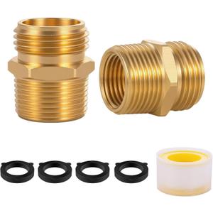 Ceaeso 3/4" GHT male thread x 3/4" NPT male thread fitting or 1/2" NPT female thread, Solid brass garden hose fitting, adapter, industrial metal brass garden hose to tubing connection (2-pack)
