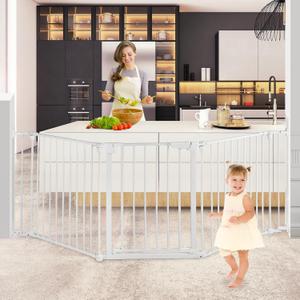 SHYUJAJIE Extra Wide Baby Gate, 30" Tall 71" Wide Configurable Baby Gate Fireplace Safety Fence, Metal Pet Safety Playpen for Toddler/Pet/Dog Christmas Tree Fence (Whtie,3-Panel)