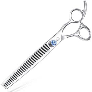 JASON 7.5" 56-Tooth Blending Dogs Grooming Scissors Cats Thinning Shears Pets Blender Thinner Trimming Texturizing Kit with Offset Handle Blue Jewelled Screw (7.5 Inch)