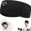 Sleep Headphones Bluetooth 5.4 Headband, Wireless Sleep Headphones with Ultra-Thin HD Stereo Speakers for Side Sleepers, Sweatproof Sports Headband for Workout Yoga Running Cool Gadget Unique Gifts (DeepBlack)