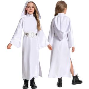 Children's Princess Cosplay Costume Girls White Tunic Hooded Robe Halloween Kids Outfit (Medium)