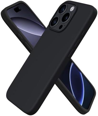 ORNARTO Compatible with iPhone 16 Pro Case 6.3", Slim Liquid Silicone 3 Layers Soft Gel Rubber Shockproof Protective Case with Anti-Scratch Microfiber Lining-Black
