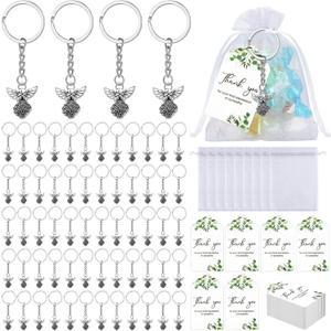 Hicarer 180 Pcs Funeral Favors Thank You Set 60 Pcs Angel Charm Keychain Angel Key Ring 60 White Organza Bags 60 Sympathy Thank You Cards Tags for Funeral Memorial Party Guests Gifts