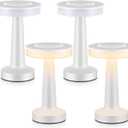 Riakrum Set of 2 LED Portable Cordless Table Lamp with Touch Sensor 3 Color Stepless Dimming Rechargeable Battery up to 15 Hours Cordless Table Light Wireless Lamp for Nursery (White,4 Pcs)
