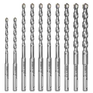 10-Piece SDS Plus Drill Bits Rotary Hammer Drill Bit Set, Carbide Tipped for Drilling Concrete Cement Porcelain Tiles Ceramic Pots Stone Brick, Dia 3/16" 1/4" 5/16" 3/8" 1/2"