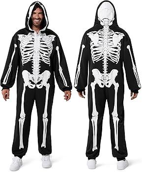 Spooktacular Creations Halloween Skeleton Costume, Adult Skeleton Costume Hooded Jumpsuit, Zipup Jumpsuit for Adult Women Halloween Cosplay Themed Parties, XS