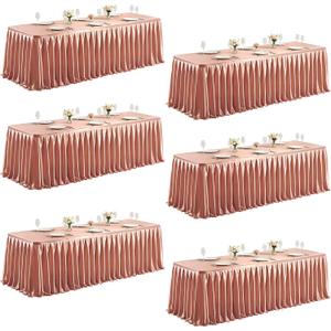 6 Packs Dusty Rose Satin Tablecloths Rectangle 8FT, Glitter Spandex Fitted Stretch Table Covers Wrinkle-Free Floor Length Shimmer Table Skirt for Weddings Parties Baby Shower Banquets Vendor Events