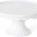 Martha Stewart Patterson 10" Round White Stoneware Pedestal Cake Stand, 5.1" Tall - Fits 9" Cakes | Elegant Display Plate Stand for Parties, Weddings & Desserts