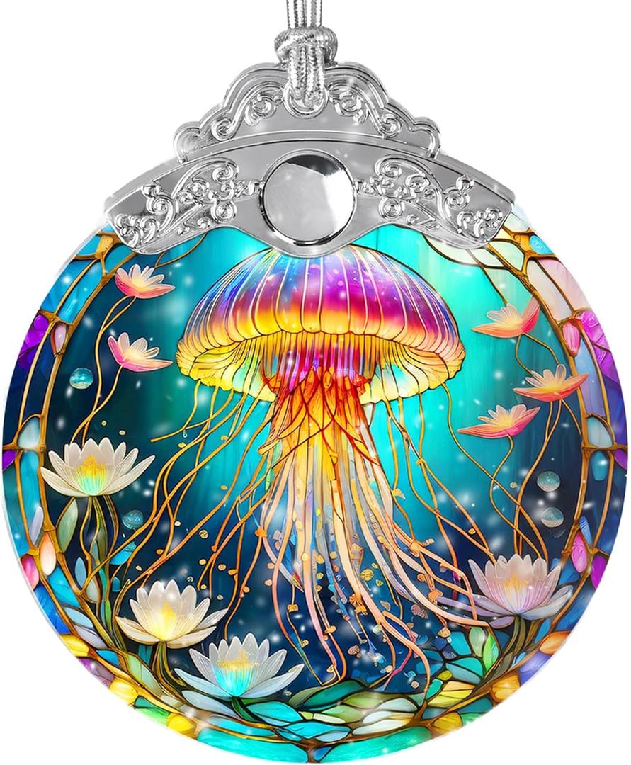 Stained Glass Suncatcher, Jellyfish Ornament for Christmas Tree, Holidays Decor, Home Decoration and Gifts