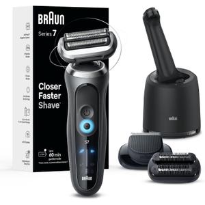 Braun Electric Shaver for Men, Series 7 7185cc, Waterproof, Wet & Dry Shave, Shaving Kit with SmartCare Center and Beard Trimmer, 3 Shave Modes, 60 Minute Battery Runtime, 10 Piece Set (Grey)