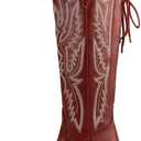 Atuelang Western Cowboy Boots for Women Knee High Wide Calf Lace Up Embroidered Cowgirl Boots (10)