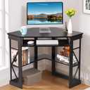 VECELO Corner Desk Computer Desk Writing Table with Smooth Keyboard Tray & Storage Shelves,Compact Home Office Triangle Table,Black
