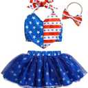 Aiwpstoin 4th of July Baby Girl Outfit American Flag Halter Tank Cami Top Tulle Skirt Headband Fourth of July Clothes 6-12M