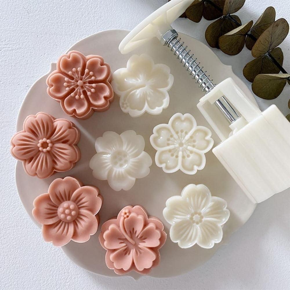 White Mold with 6 Petals 30g Mooncake Mould Hand Press Cookie Stamps, Cherry Blossom Flower Stamps, Mid-Autumn Festival Pastry Tool Pie Making, Cookie Stamps Baking Tools and Accessories
