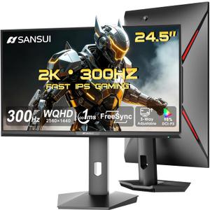 SANSUI 24.5 Inch QHD Gaming Monitor 300Hz, 1ms Fast IPS Computer Monitor, 2 HDMI 2.1 + 2 DP 1.4 Ports, 130% sRGB Eye Care VESA Support (DP Cable Included ES-G25F6Q Pro)