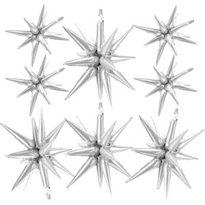 4 x Silver Star Balloons Foil Mylar Balloons Easter Starburst Balloon Arch Glitter Spike Metallic Balloon Decorations Birthday Graduation Bachelorette Party Wedding Anniversary Baby Shower, 27 inches, 22 inches