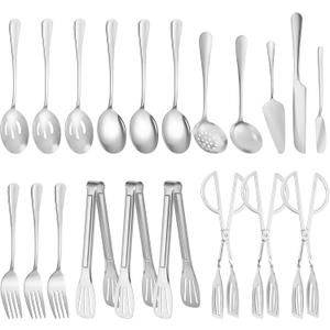 20 PCS Serving Utensil Set - Stainless Steel Complete Buffet Catering Utensils for Summer BBQ, Grilling, Picnic, Parties & Family Gatherings - Outdoor Serving Set (Silver)